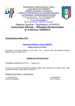 Stagione Sportiva &ndash; Sportsaison 2014/2015 Comunicato