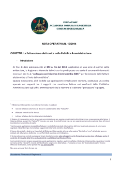 OGGETTO: La fatturazione elettronica nella Pubblica Amministrazione