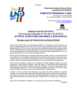 Comunicato Ufficiale N&deg; 50 del 18/12/2014