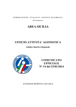 COMUNICATO UFFICIALE N&deg; 14 del 15/01/2014