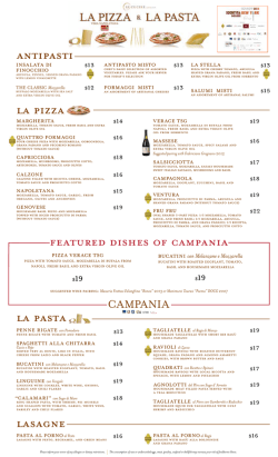 ANTIPASTI LA PIZZA LA PASTA LASAGNE featured dishes