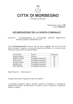 Delibera n. 116 del 6-8-2014 Attivazione tirocini riabilitativi