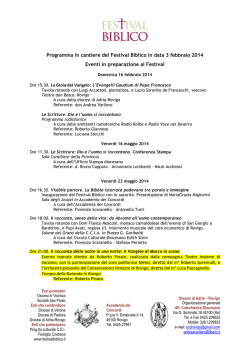 Programma in cantiere del Festival Biblico in data 3 febbraio 2014