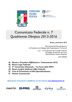 COMUNICATO FEDERALE n&deg; 7