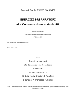 ESERCIZI PREPARATORI alla Consacrazione a Maria SS.