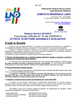 Comunicato Ufficiale N&deg; 18 del 25/09/2014 A tutte le Societ&agrave;