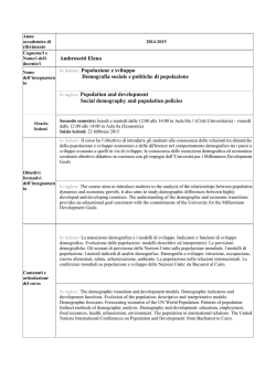 Popolazione e sviluppo - Dipartimento Metodi e modelli per l