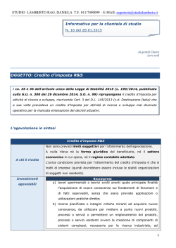 Ricerca e Sviluppo. Credito di imposta