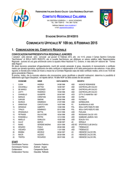Comunicato Ufficiale n. 109 del 6 Febbraio 2015
