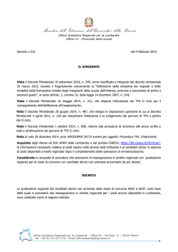 Decreto Prot. n. MIUR AOODRLO R.U. 221 del 4 febbraio 2015