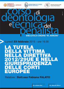 Luned&igrave; 23 febbraio 2015 - ore 16.00 Relatore : Dott.ssa Fabiana