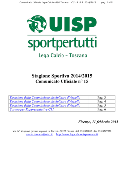 Comunicato Ufficiale n&deg;15 - Lega calcio regionale toscana UISP