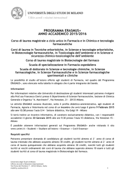 Bando Erasmus+ Farmacia 2015-2016