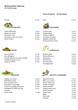 Menu del 16 Febbraio 2015 - CRAL Aziendale Fondiaria