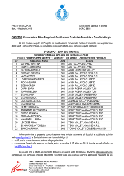 Convocazione Allenamenti Progetto di Qualificazione Provinciale