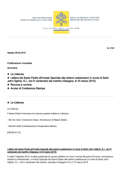 Le Udienze Lettera del Santo Padre all`Inviato Speciale alle solenni