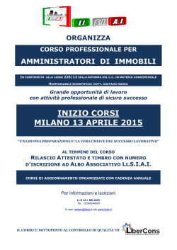 INIZIO CORSI MILANO 13 APRILE 2015