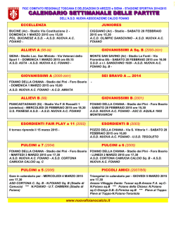 CALENDARIO SETTIMANALE DELLE PARTITE