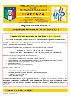 Comunicato Ufficiale N&deg; 32 del 25/02/2015