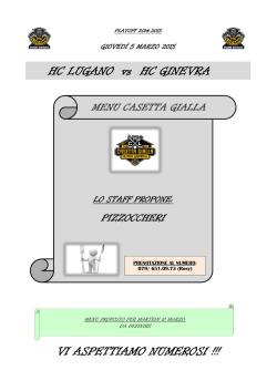 Menu gioved&igrave; 5 marzo - HCLugano sezione giovanile