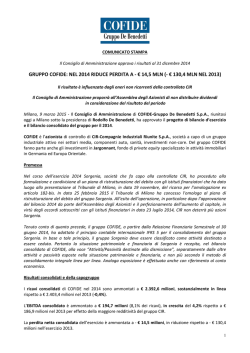 GRUPPO COFIDE: NEL 2014 RIDUCE PERDITA A