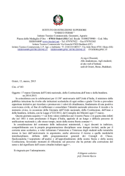 Circolare n. 103: 17 marzo Giornata dell`Unità
