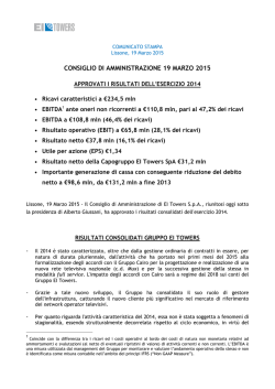 19/03/2015Approvati i risultati al 31 Dicembre 2014