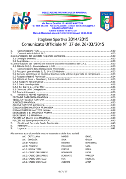 Comunicato Ufficiale N&deg; 37 del 26/03/2015