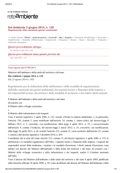 Dm Ambiente 3 giugno 2014, n. 120 Regolamento per la definizione
