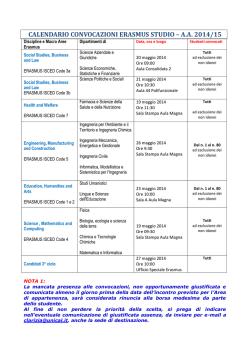 calendario convocazioni erasmus+ a.a. 2014/15