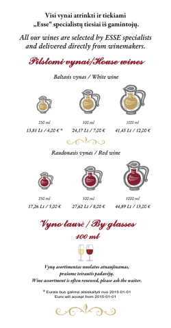 Pilstomi vynai/House wines Vyno taur / By glasses