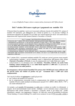 Dal 1&deg; ottobre 2014 nuove regole per i pagamenti con modello F24