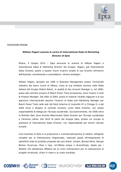 Comunicato stampa William Pagani assume la carica