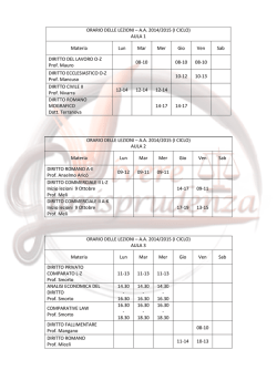 ORARIO DELLE LEZIONI – AA 2014/2015 (I CICLO)