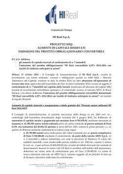 HI Real S.p.A. PROGETTO SIIQ: AUMENTI DI CAPITALE