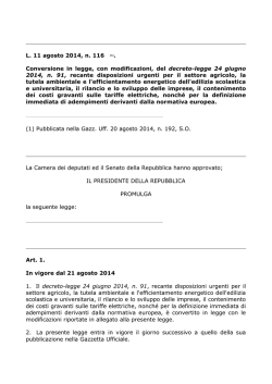 L. 11 agosto 2014, n. 116 (1). Conversione in legge