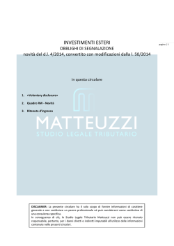 INVESTIMENTI ESTERI - Studio Legale Tributario Matteuzzi