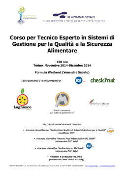 Corso tecnico sistemi qualit&agrave; e sicurezza alimentare
