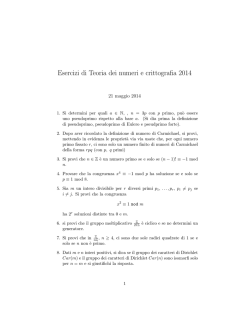 Esercizi di Teoria dei numeri e crittografia 2014