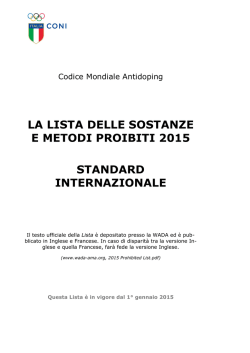 Lista delle sostanze e metodi proibiti WADA in vigore dal 1