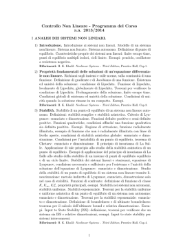 Controllo Non Lineare - Programma del Corso a.a. 2013/2014