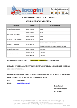 CALENDARIO DEL CORSO ADR CON INIZIO VENERD&Igrave; 28