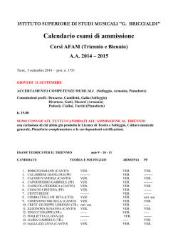 Calendario esami Ammissione Biennio e Triennio a.a. 2014