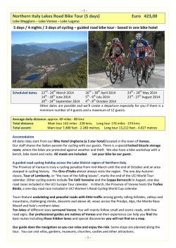 Northern Italy Lakes Road Bike Tour (5 days) Euro