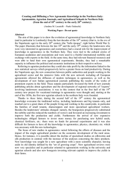 Creating and Diffusing a New Agronomic Knowledge in