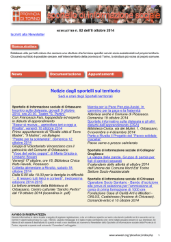 Notizie dagli sportelli sul territorio