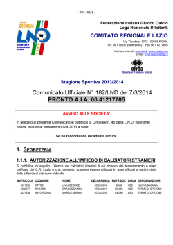 Comunicato Ufficiale N° 182/LND del 7/3/2014 PRONTO A.I.A.