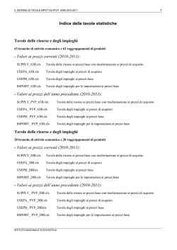 Indice delle tavole statistiche Tavole delle risorse e degli