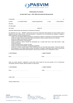 Dichiarazione di consenso (ai sensi del D. Lgs. n. 196