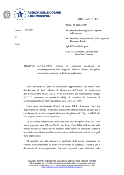 CIRCOLARE N. 4/D Roma, 15 aprile 2014